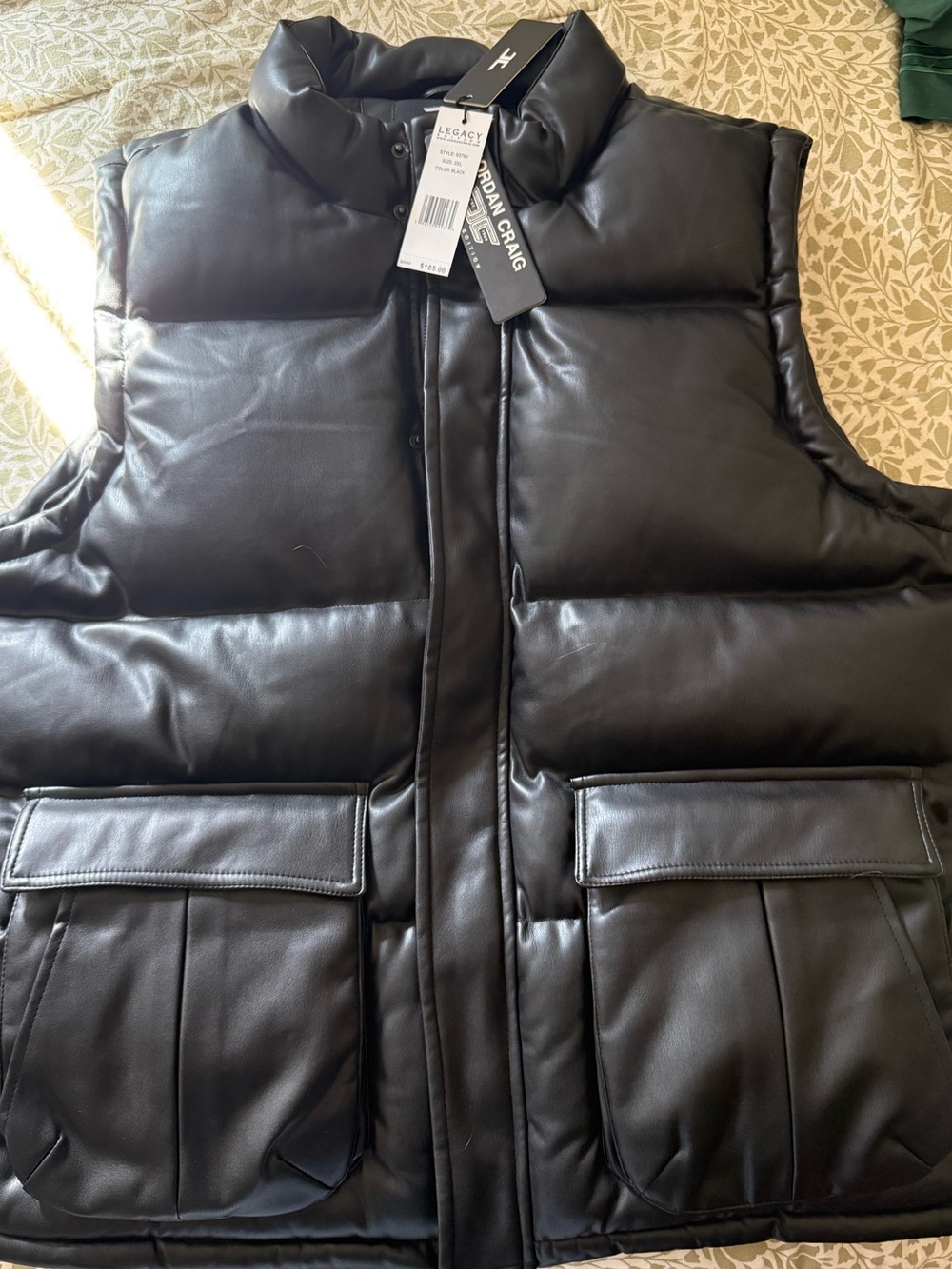 Jordan Craig Black Faux-Leather Puffer Vest